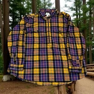 LL Bean Womens 3X Flannel Shirt Quarter Zip 518614 Relaxed Fit Scotch Plaid